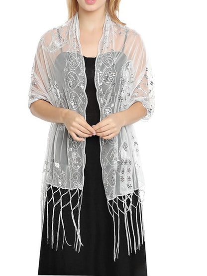 Women's Women's Shawls & Wraps Party Wedding Special Occasion Black Silver White Scarf Flower / Blue / Fall / Winter / Spring / Summer - LuckyFash™