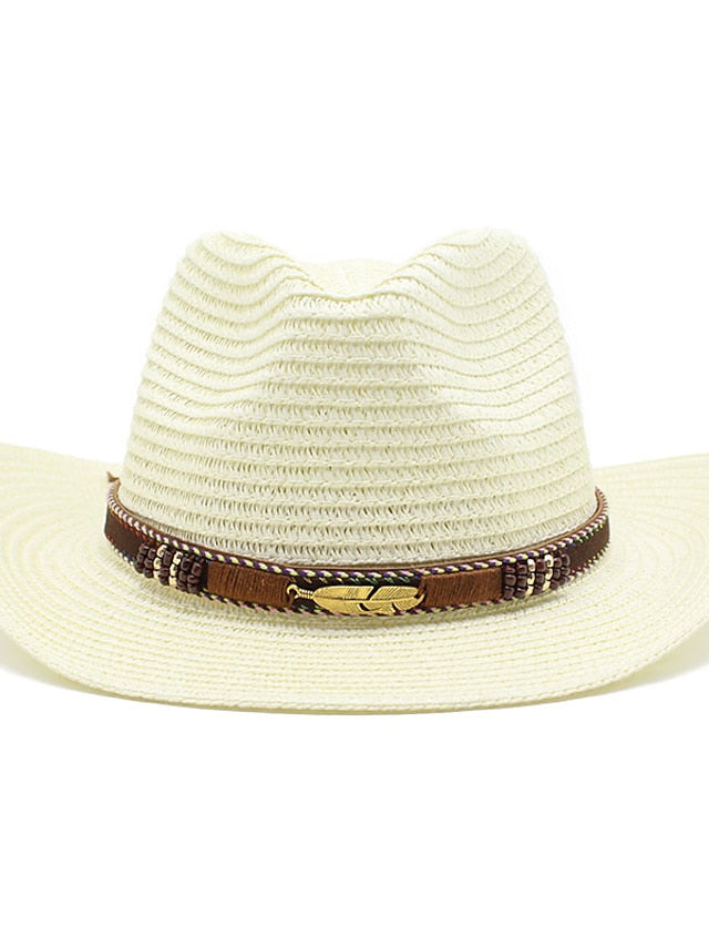 Men's Women's Sun Hat Straw Hat Sports & Outdoor Daily Holiday Solid / Plain Color Straw Retro Simple Style Sunscreen 1 pcs - LuckyFash™