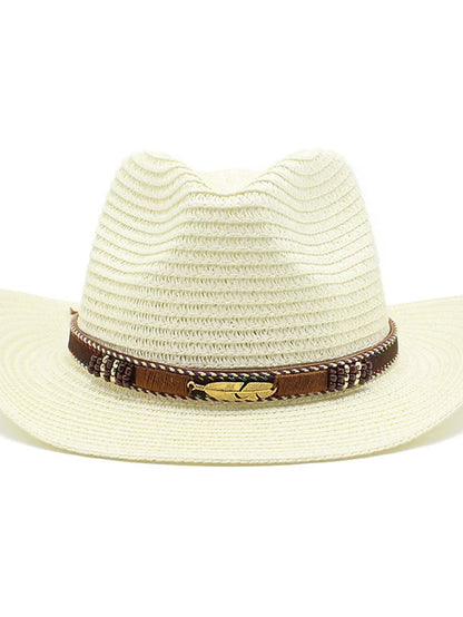 Men's Women's Sun Hat Straw Hat Sports & Outdoor Daily Holiday Solid / Plain Color Straw Retro Simple Style Sunscreen 1 pcs - LuckyFash™