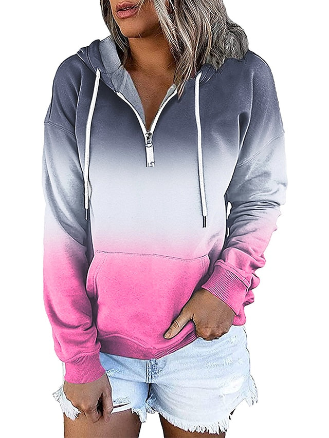Women's Hoodie Sweatshirt Pullover Streetwear Casual Front Pocket Green Blue Purple Gradient Casual Hooded Long Sleeve S M L XL XXL - LuckyFash™