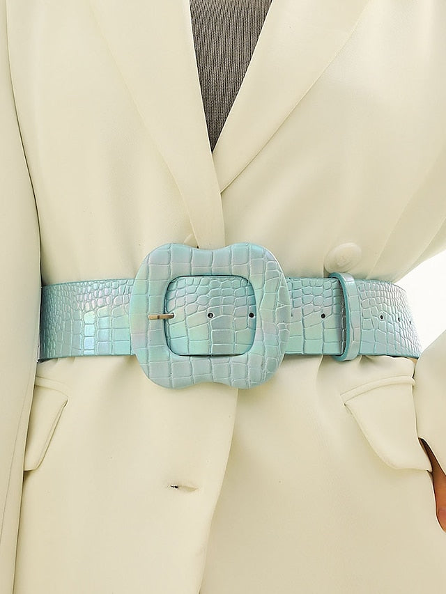 Women's Belt PU Light Blue Waist Belt Daily Date Plaid Pure Color - LuckyFash™