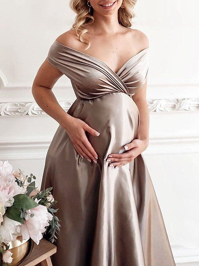 Womenâ€˜s Baby Shower Dress Photoshoot Dress Party Dress Satin Dress Swing Dress Solid Color Maxi Dress Sleeveless Backless Off Shoulder Party White Pink Wine Spring Summer S M L XL - LuckyFash™