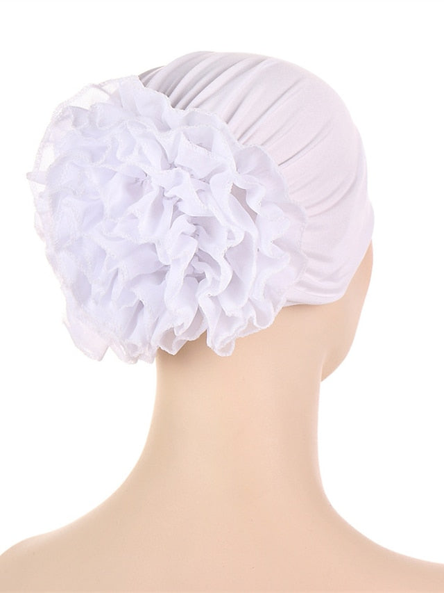 Woman Big Flower India Hat Beanie Turban Hair Accessories Elastic Cloth Hair Bands Hat Chemo Beanie Ladies Muslim Solid Hair Loss Cap - LuckyFash™
