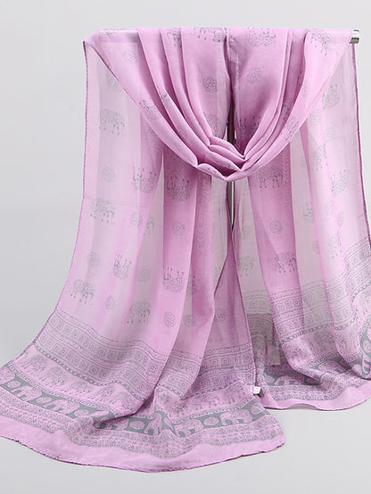 Ladies Exotic Ethnic Wind Elephant Print Chiffon Silk Scarf - LuckyFash™