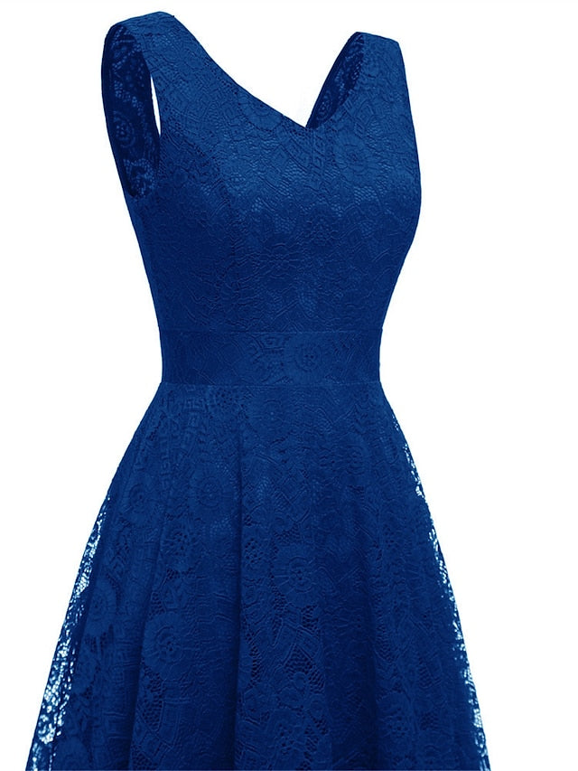 Women's Elegant Retro Swing Dress Midi Dress Party Outdoor Lace Backless Plain V Neck Sleeveless Regular Fit Spring Summer 2023 Navy Black S M L XL - LuckyFash™