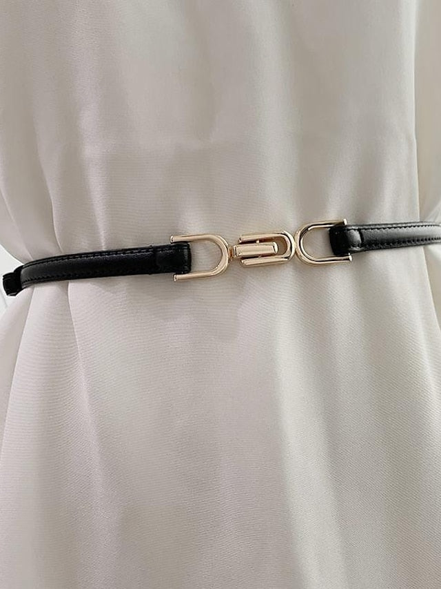 belt female pair buckle adjustable thin belt decoration simple waist mirror belt female pu imitation leather free punch girdle - LuckyFash™