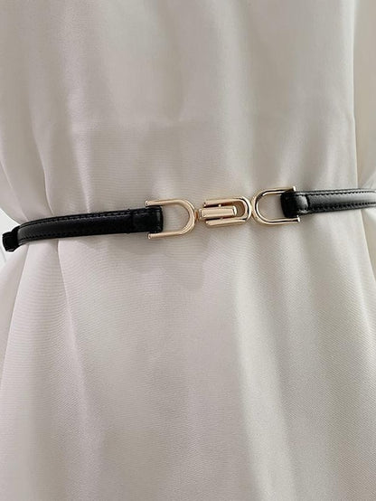 belt female pair buckle adjustable thin belt decoration simple waist mirror belt female pu imitation leather free punch girdle - LuckyFash™