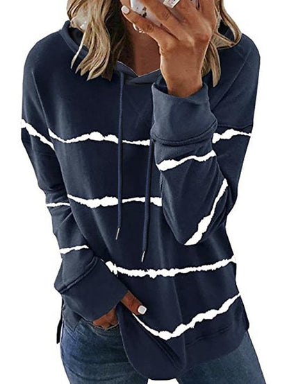autumn and winter    popular loose long-sleeved tie-dye printed striped hooded sweater for Women - LuckyFash™