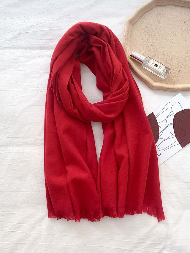 Women's Women's Shawls & Wraps Party Black Scarf Pure Color / Basic / Red / Fall / Winter / Imitation Cashmere - LuckyFash™