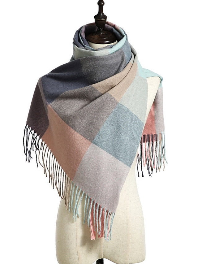Women's Women's Shawls & Wraps Outdoor Dailywear Holiday Grey Wine Blue Scarf Plaid - LuckyFash™