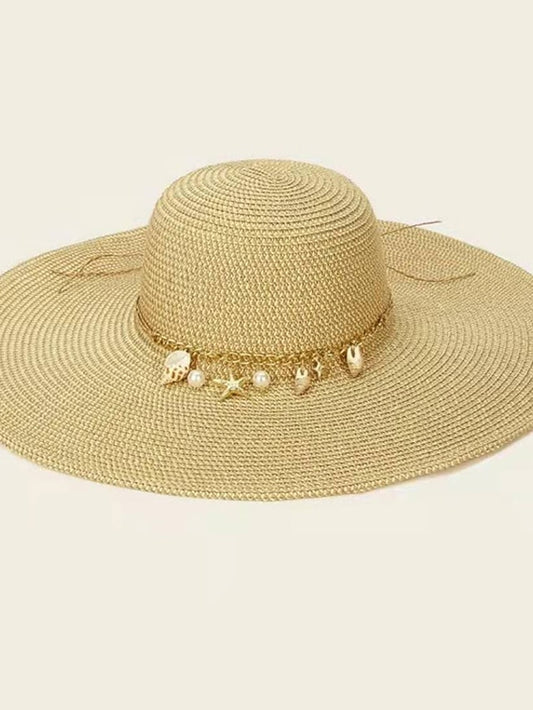 Summer Women Straw Hat with Shell Decoration Wide Brim Floppy Panama Hats Female Lady Outdoor Foldable Beach Sun Cap - LuckyFash™