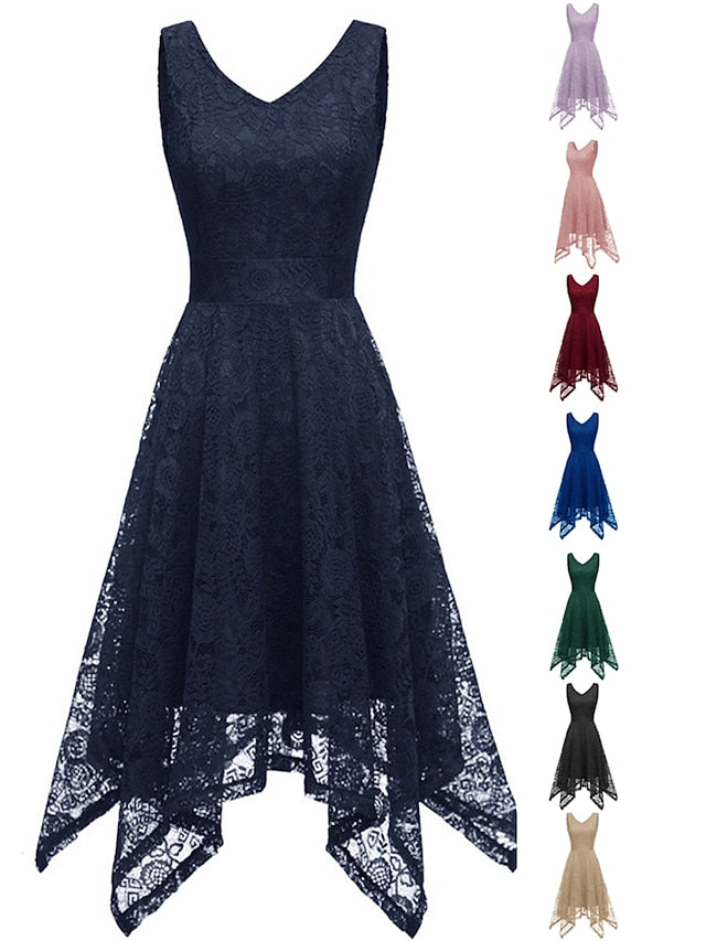 Women's Elegant Retro Swing Dress Midi Dress Party Outdoor Lace Backless Plain V Neck Sleeveless Regular Fit Spring Summer 2023 Navy Black S M L XL - LuckyFash™