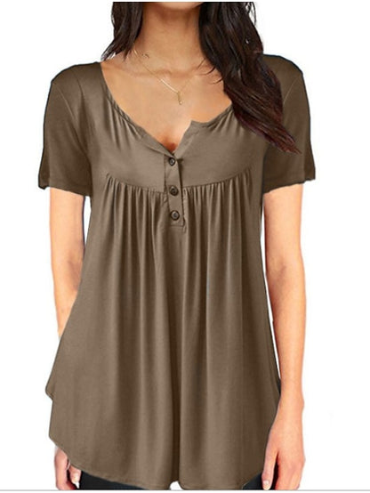 Women's Henley Shirt T shirt Tee Black White Red Plain Button Short Sleeve Casual Daily Basic Daily Casual Round Neck Long S - LuckyFash™