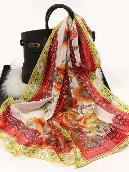 Floral Summer Women Travel Scarf Chiffon Georgette Bandana Female Elegant Shawl Hijab Hairscarves Holiday Thin Scarf - LuckyFash™