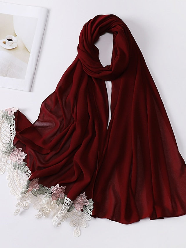 Sweet Style Muslim Lace Hijab Good Stitching Plain Scarf Premium Chiffon Scarf Shawl Islamic Soft Turban Head Wraps Headband - LuckyFash™