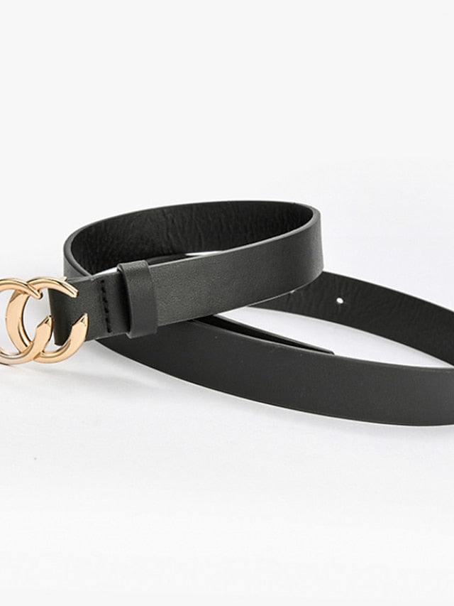 Women's Unisex PU Buckle Belt PU Leather Metal Bucke Eyelet Casual Classic Party Daily White Black Brown Coffee - LuckyFash™