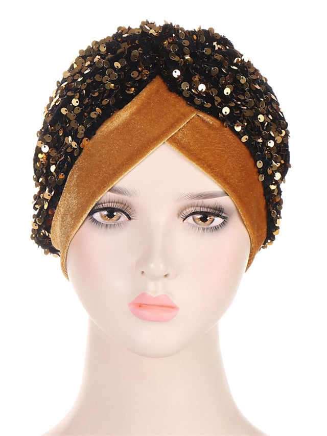 Velvet Sequins Turban Caps For Women Muslim Headscraf Bonnet Femme Musulman Islamic Head Wraps African Indian Hat Protective Hair Cover - LuckyFash™