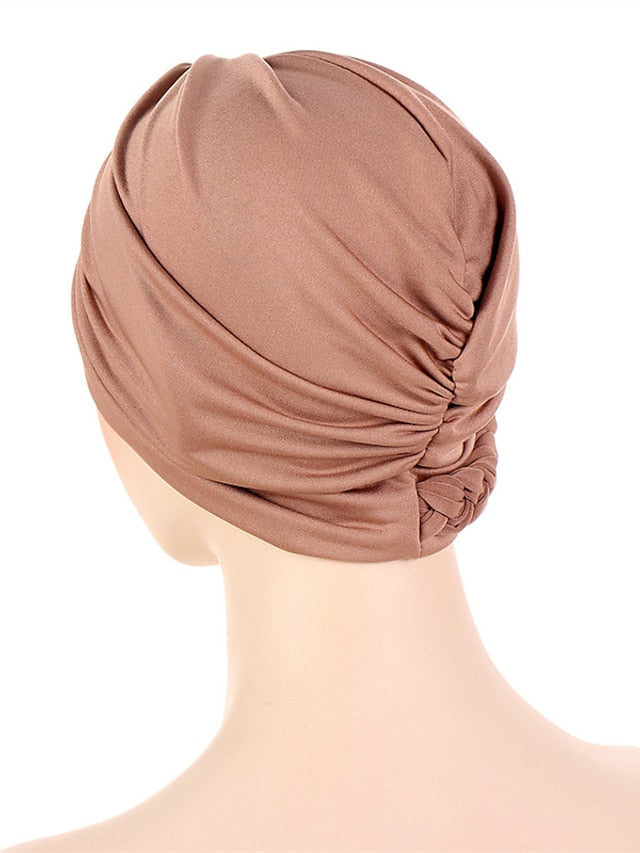 Women Lady Muslim Braid Head Turban Wrap Plain Color Islamic Arab Cap Hat Hair Loss Bonnet Beanies - LuckyFash™