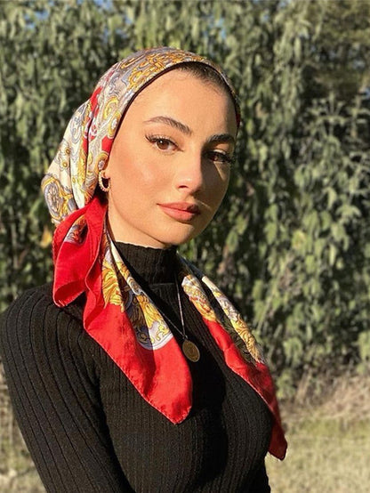 New Fashion Women Silk Scarf Square Holiday Print Head Scarfs Female Satin Hijab Scarves Shawl Wrap Lady Headband Foulard - LuckyFash™