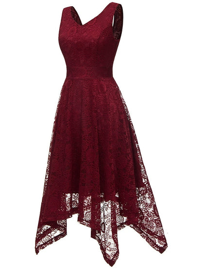 Women's Elegant Retro Swing Dress Midi Dress Party Outdoor Lace Backless Plain V Neck Sleeveless Regular Fit Spring Summer 2023 Navy Black S M L XL - LuckyFash™