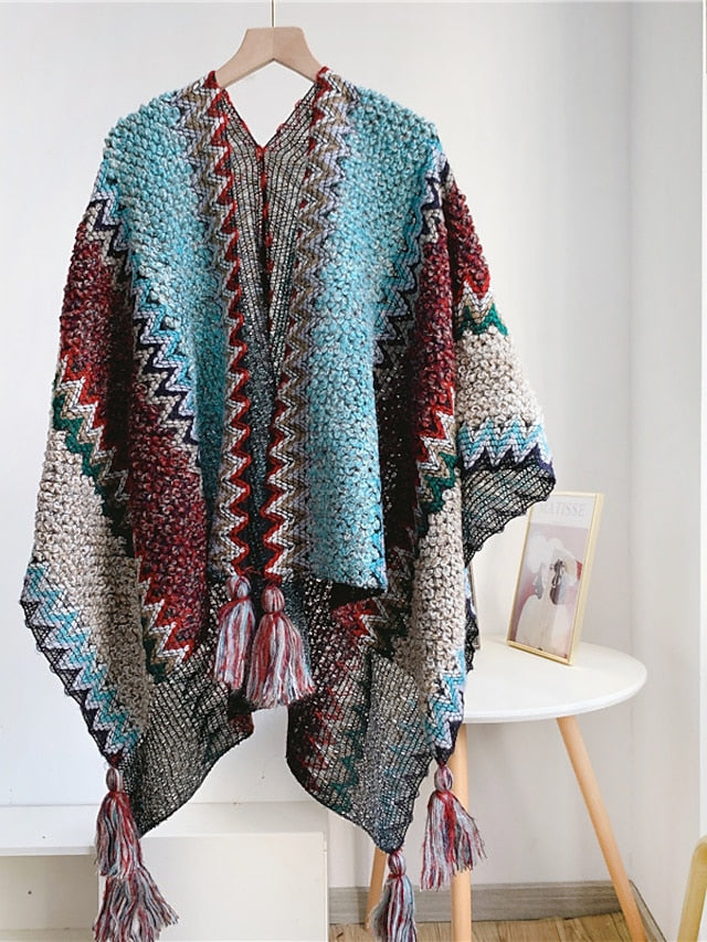 Women Autumn Winter New Colorful Thick Ponchos Knitted Ladies Cloak Warm Fashion Scarves & Wraps Holiday Travel Ethnic Covers - LuckyFash™