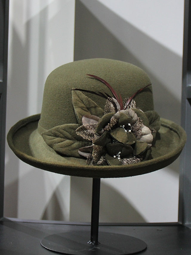 Women's Party Hat Party Wedding Special Occasion Flower Flower Wine Black Hat Yellow Fall Winter Spring Holiday - LuckyFash™