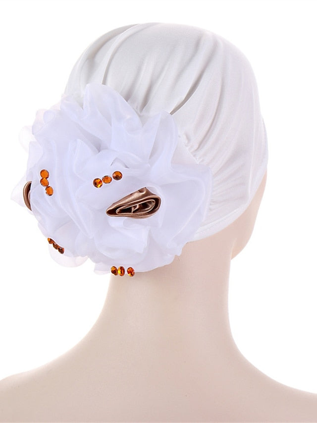 Women Solid Color Back Big Flower New Turban Muslim Hijab Caps Satin Flowers Arab Wrap Inner Hijabs Bonnet Hat Headdress - LuckyFash™