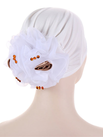 Women Solid Color Back Big Flower New Turban Muslim Hijab Caps Satin Flowers Arab Wrap Inner Hijabs Bonnet Hat Headdress - LuckyFash™