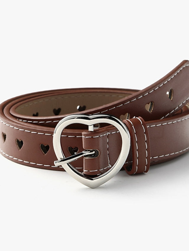 Women's Unisex PU Buckle Belt PU Leather Prong Buckle Heart Casual Classic Party Daily White Black Brown Coffee - LuckyFash™