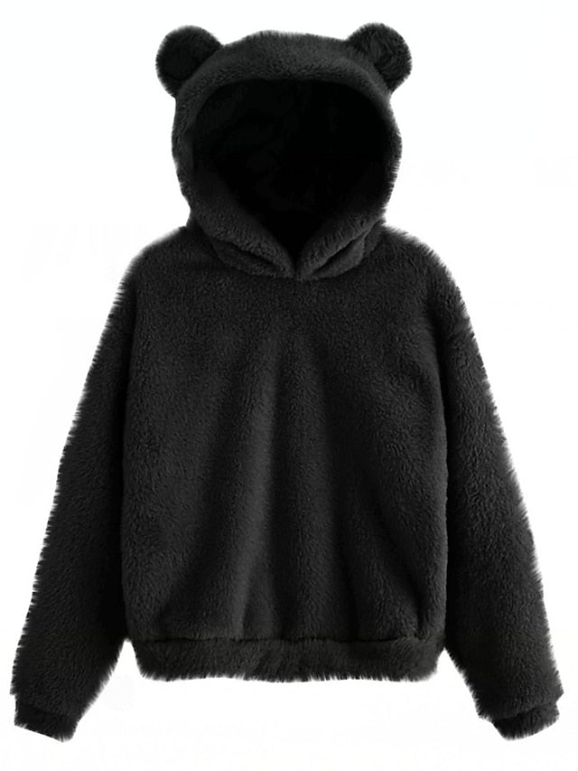 women's fleece fuzzy bear ear hooded sweatshirts hoodie long sleeve casual pullover tops multicolor - LuckyFash™