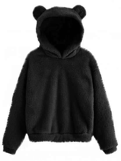 women's fleece fuzzy bear ear hooded sweatshirts hoodie long sleeve casual pullover tops multicolor - LuckyFash™