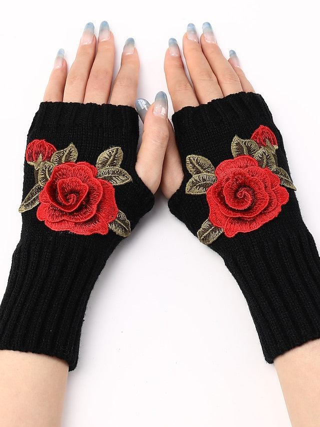 Women's Fingerless Gloves Warm Winter Gloves Gift Daily Flower / Floral Polyester Acrylic Fibers Cosplay Casual 1 Pair - LuckyFash™