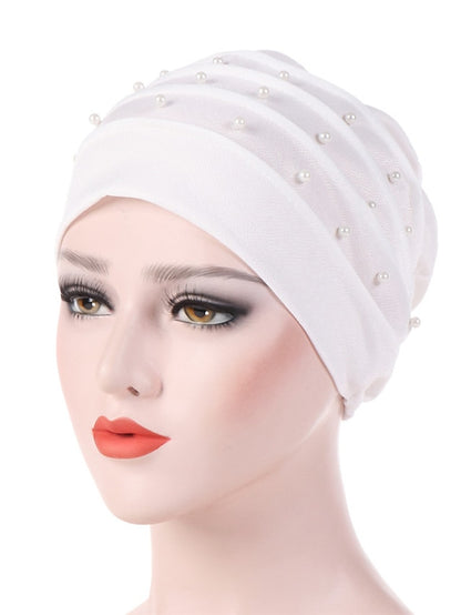 Muslim Women Turban Scarf Beaded Turban Hat Solid Color Beanies Cap Islamic Wrap Headscarf Musulman Femme Hijab Hair Care Accessories - LuckyFash™