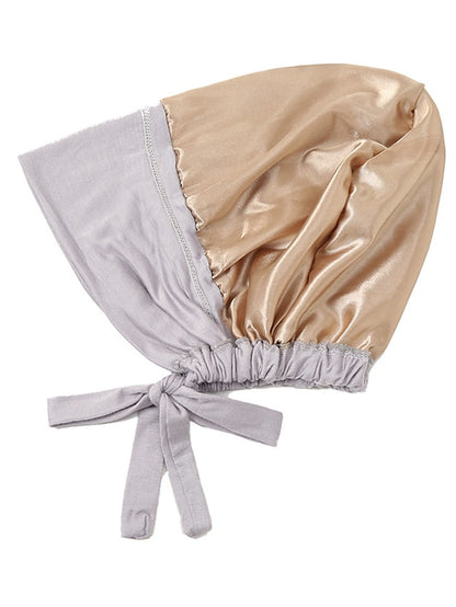 Muslim Satin Hijab Cap Full Cover Inner Hat Islamic Head Wear Stretch Turban Underscarf Bonnet Straps Headband - LuckyFash™