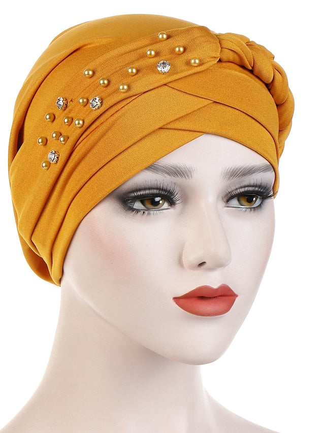 India Muslim Women Hijab Hat with Beads Turban Headscarf Islamic Head Wrap Lady Beanie Bonnet Hair Loss Cover - LuckyFash™