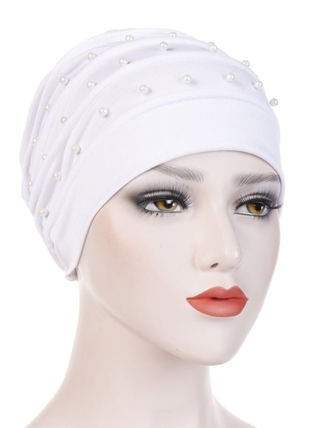 Fashion Muslim Women Turban Scarf Pearl Fold Turban Hat Cancer Chemo Beanies Cap Islamic Wrap Headscarf Musulman Femme Hijab Hair Accessories - LuckyFash™