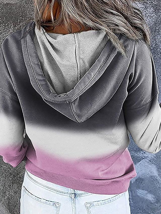 Women's Hoodie Sweatshirt Pullover Streetwear Casual Front Pocket Green Blue Purple Gradient Casual Hooded Long Sleeve S M L XL XXL - LuckyFash™