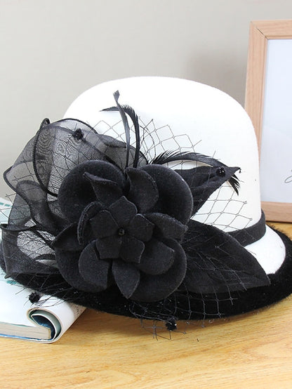 Women's Party Hat Party Wedding Special Occasion Flower Flower Black White Hat Gray Fall Winter Spring Holiday - LuckyFash™