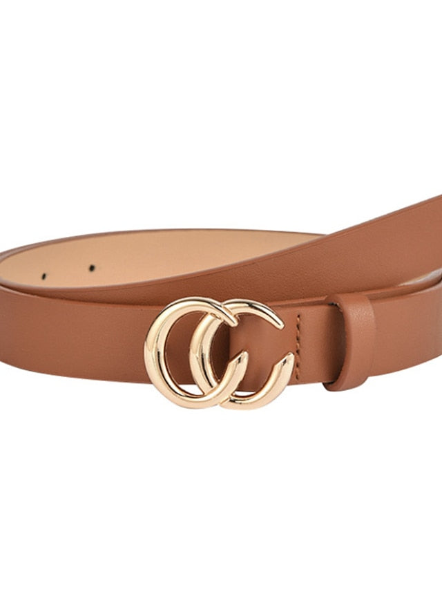 Women's Unisex PU Buckle Belt PU Leather Metal Bucke Eyelet Casual Classic Party Daily White Black Brown Coffee - LuckyFash™