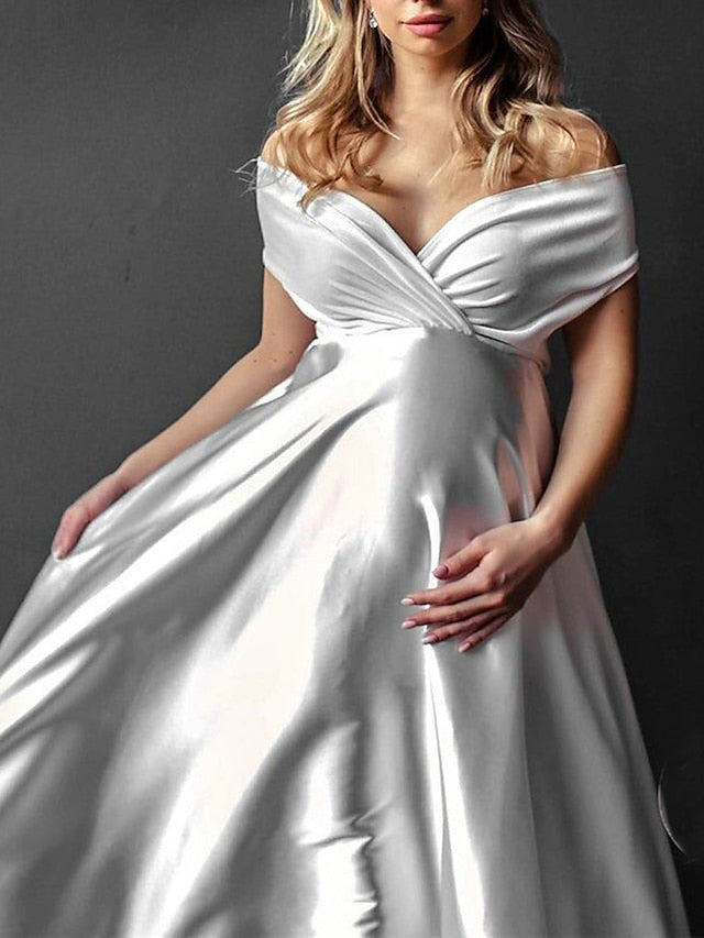Womenâ€˜s Baby Shower Dress Photoshoot Dress Party Dress Satin Dress Swing Dress Solid Color Maxi Dress Sleeveless Backless Off Shoulder Party White Pink Wine Spring Summer S M L XL - LuckyFash™