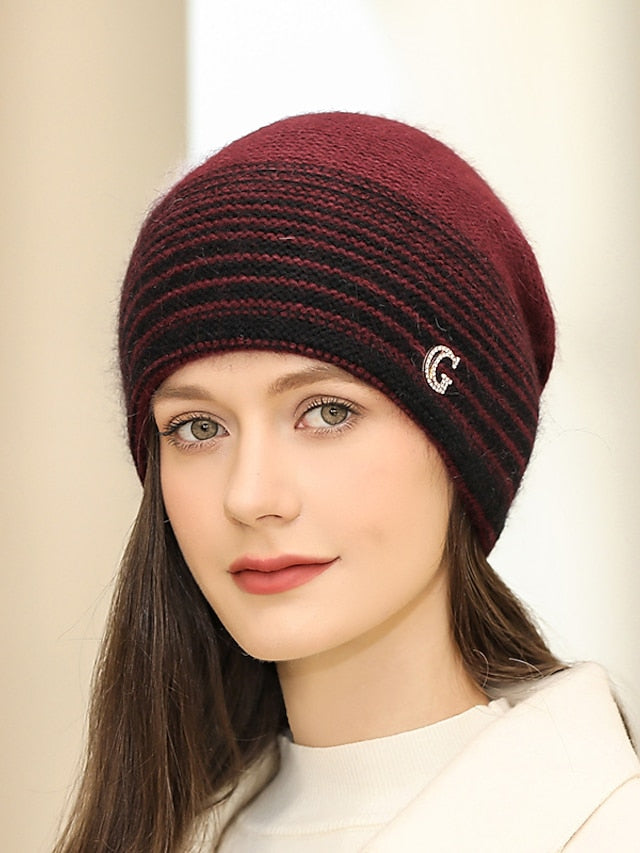 Women's Hat Beanie / Slouchy Black Purple Wine Outdoor Home Daily Knit Letter Stripe Portable Windproof Comfort - LuckyFash™