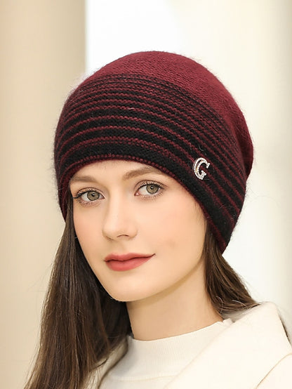 Women's Hat Beanie / Slouchy Black Purple Wine Outdoor Home Daily Knit Letter Stripe Portable Windproof Comfort - LuckyFash™