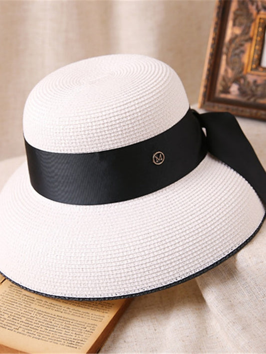 Women's Hat Straw Hat Sun Hat Creamy-white Black Pink Outdoor Street Holiday Pure Color Pure Color Portable Sun Protection Breathable - LuckyFash™