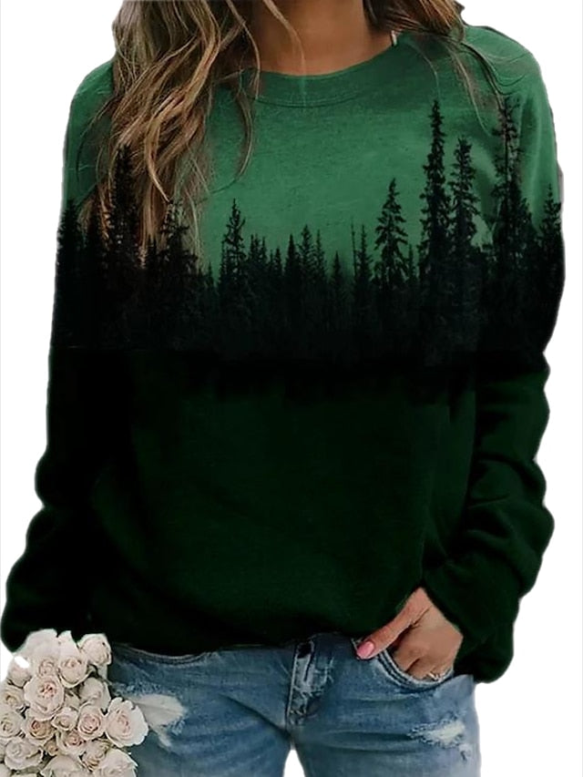 Women's Hoodie Sweatshirt Pullover Casual Blue Green Gray Color Block Loose Fit Daily Round Neck Long Sleeve - LuckyFash™