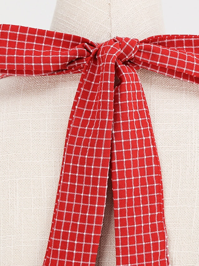 Women's Elegant Retro Vintage Dress Midi Dress Outdoor Daily Ruched Backless Plaid Halter Sleeveless Slim Summer Spring 2023 Lake blue Almond S M L XL - LuckyFash™