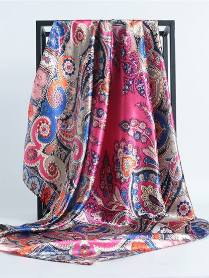 Vintage Flowers Square Scarf For Women Shawls Neckerchief Female Print Headband On the Head Wraps Foulard Hijab Hair Bands 90*90cm - LuckyFash™