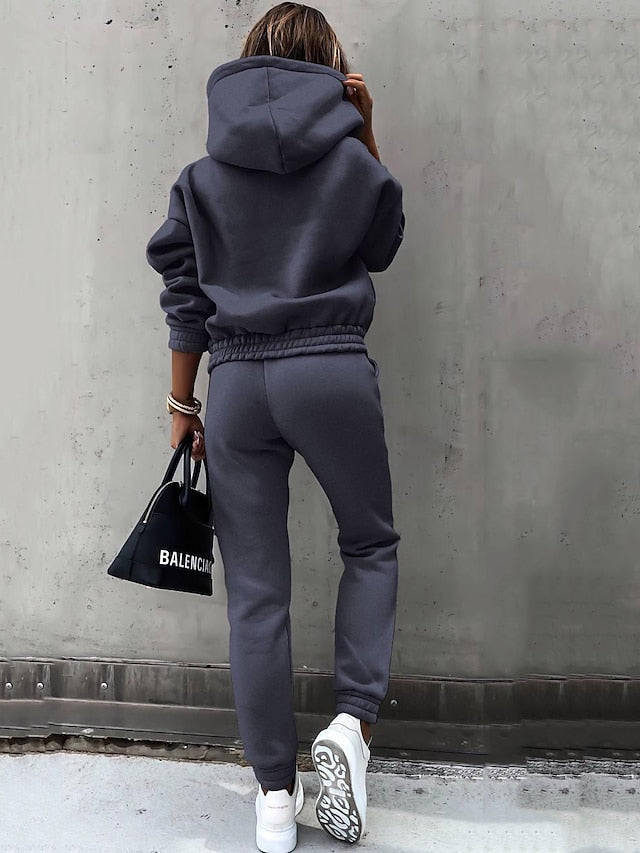 Women's Hoodie Tracksuit Pants Sets Basic Blue Army Green Sport Casual Plain Hooded S M L XL - LuckyFash™