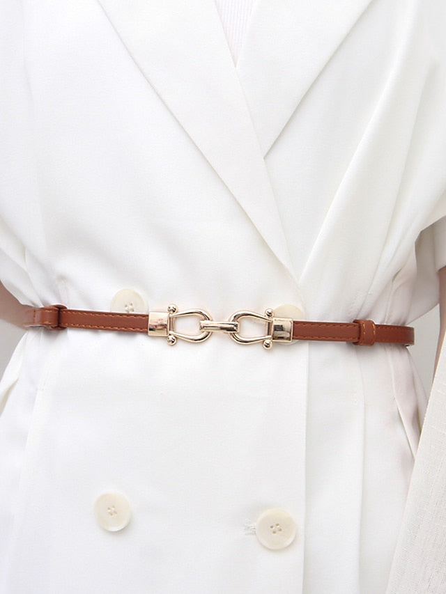 Women's Unisex Skinny Belt PU Leather Metal Bucke Plain Casual Classic Party Daily Black Brown Coffee - LuckyFash™