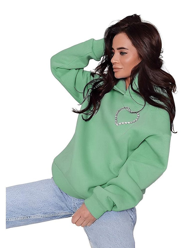 Hoodie Heart Basic Hooded Regular Winter Light Blue Green Pink Black for Women - LuckyFash™