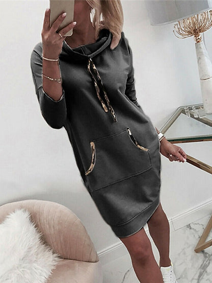Women's Hoodie Dress Sweatshirt Dress Winter Dress Mini Dress White Pink Light Grey Long Sleeve Pure Color Pocket Spring Fall Winter Hooded Stylish Vacation Fall Dress Loose Fit 2023 S M L XL XXL 3XL - LuckyFash™
